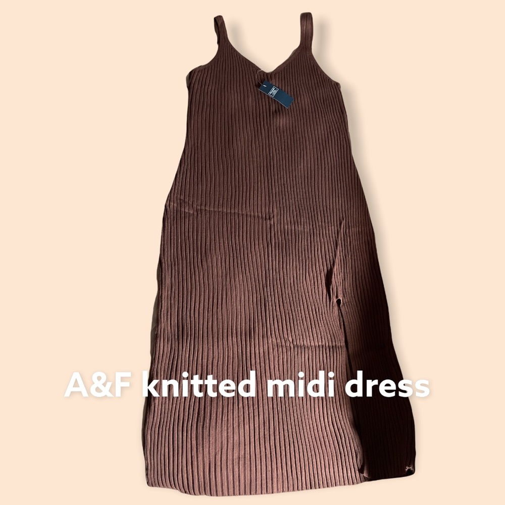 Abercrombie & Fitch Rust brown ribbed knitted midi dress with slit